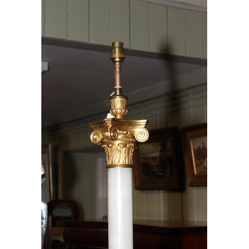 145 - Marble and gilt column table lamp on step base, 83cm high.