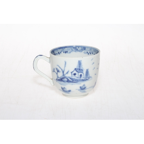 172 - 19th Century Oriental pottery blue and white cup decorated with trees and flowers.