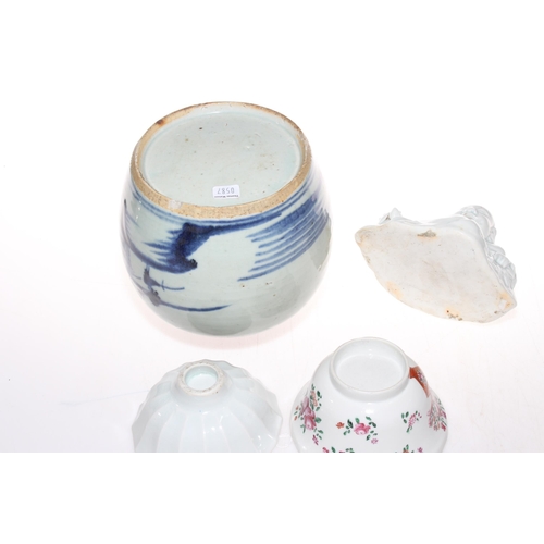 175 - Four pieces of Chinese ceramics comprising Buddha, ginger jar, famille rose bowl and fluted bowl.