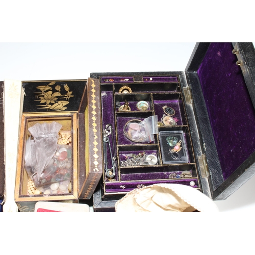 5 - Collection of costume jewellery, silver backed mirror, cigarette cases, compacts, etc.