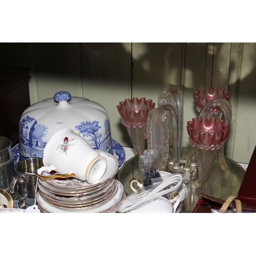 66 - Part canteen of cutlery, Spode Italian cheese dome and stand, Victorian glass table centrepiece, sta... 