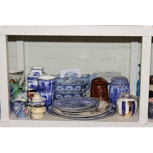 94 - Ringtons and other blue and white china including two tea caddy's, glassware, china, metalware, etc.