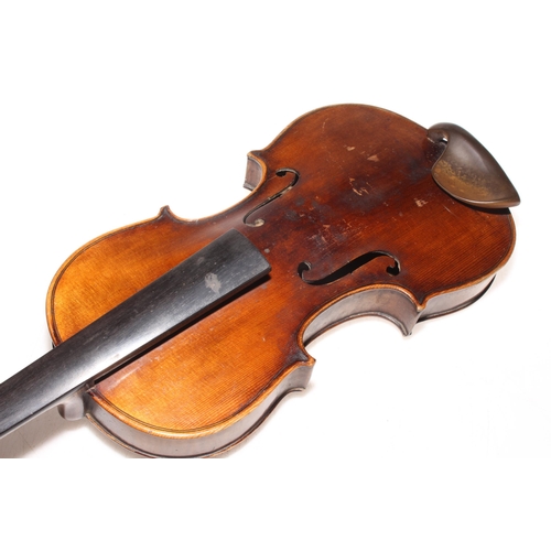 158 - Antique mahogany violin with leather case.