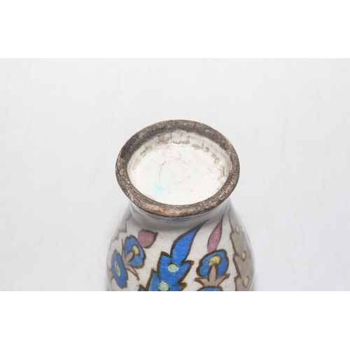 170 - Antique Iznik pottery vase with stylised leaf decoration, 13cm.