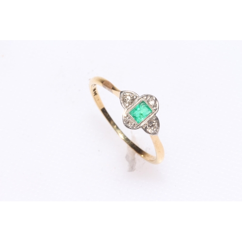 182 - Emerald and diamond 18 carat gold and platinum ring, size P/Q.