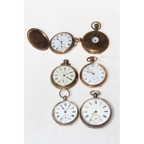 206 - Victorian silver gents pocket watch, London 1873, silver fob watch, and four gold plated keyless poc... 