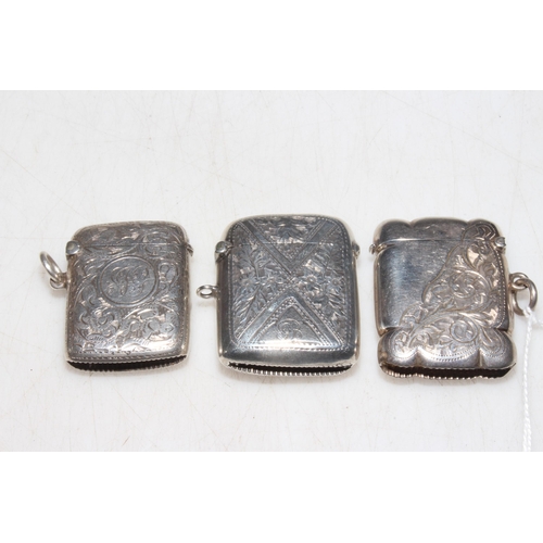 208 - Three silver vesta cases, Birmingham 1897, 1903 and 1910.