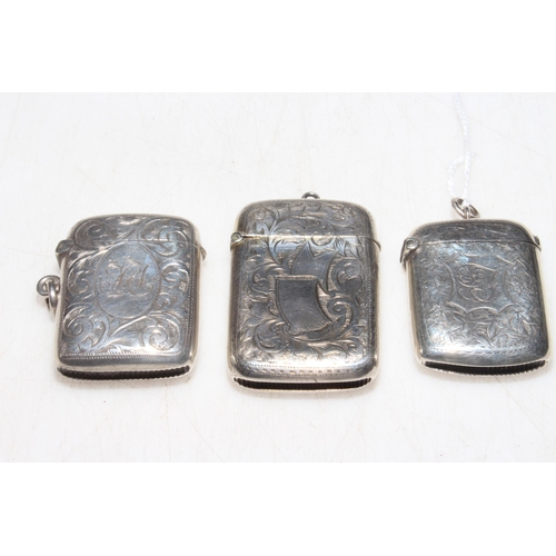 214 - Three silver vesta cases, Birmingham 1890, 1901 and Chester 1903.