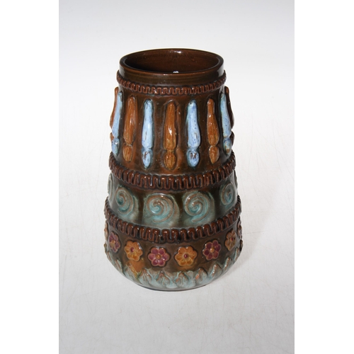 217 - Linthorpe Pottery Chr. Dresser vase with monogram for Arthur Fuller and shape no. 198, 18cm.