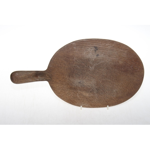 224 - Robert Thompson of Kilburn 'Mouseman' oak cheeseboard, 39cm across including handle.