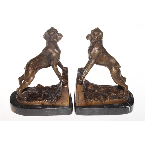 226 - Pair bronze boxer dog bookends, 20cm high.