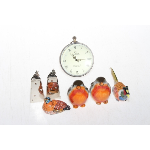 228 - Spherical glass desk clock and novelty condiments.