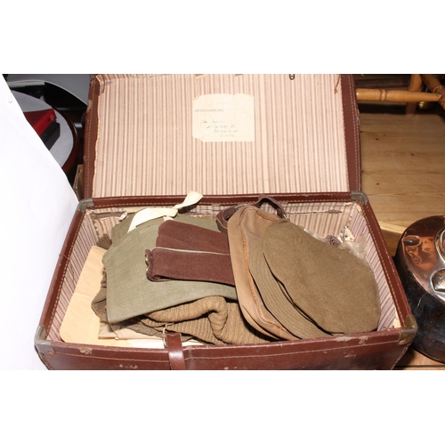 33 - WWII ATS uniform, suitcase containing accessories, telegrams, Royal Signals 1945 calendar, ATS & VAD... 