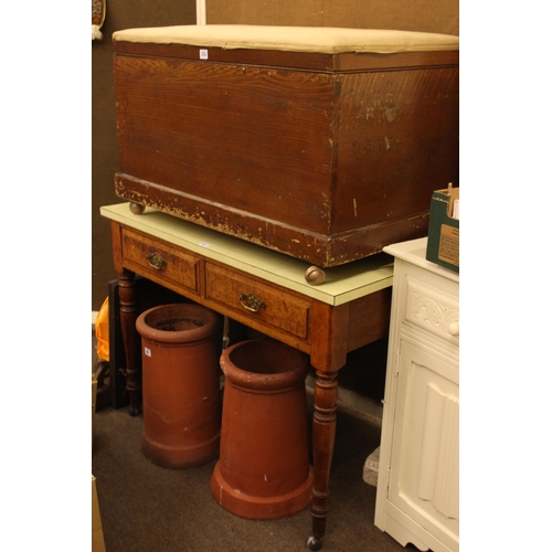 352 - Victorian pine trunk and Victorian two drawer turned leg side table (2).