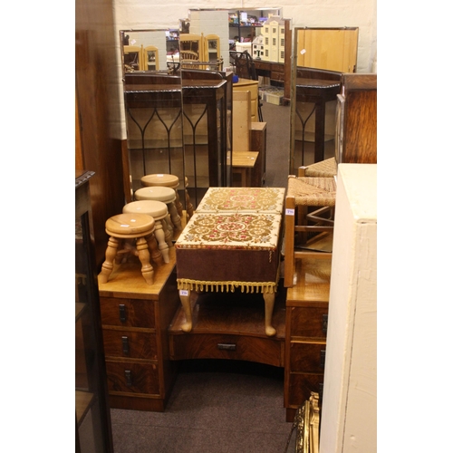 372 - Art Deco walnut three piece bedroom suite.