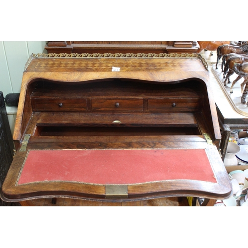 414 - Contemporary marquetry inlaid, painted and brass mounted ladies writing desk, 93cm by 83cm by 48cm.