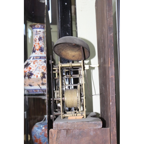 416 - Antique oak and mahogany eight day longcase clock having painted arched dial, Robert Skelton, Malton... 