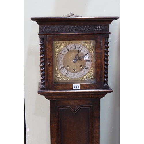 419 - 1920's oak Grandmother clock.