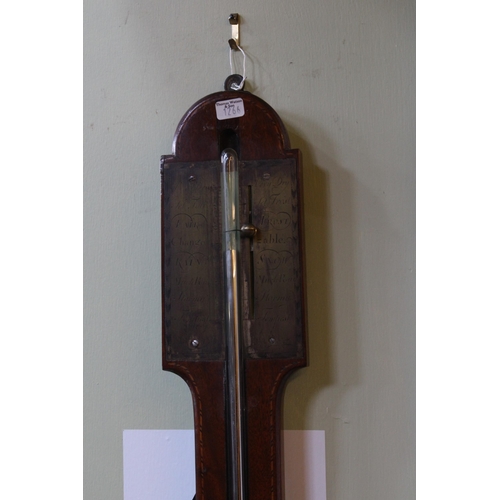 421 - Antique inlaid mahogany stick barometer.