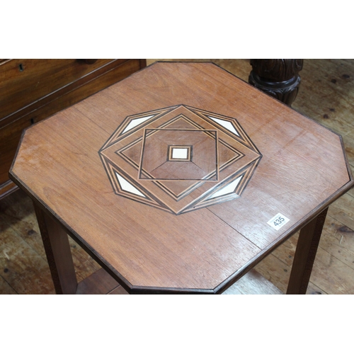 435 - Art Deco inlaid two tier occasional table, 60cm by 49.5cm by 49.5cm.