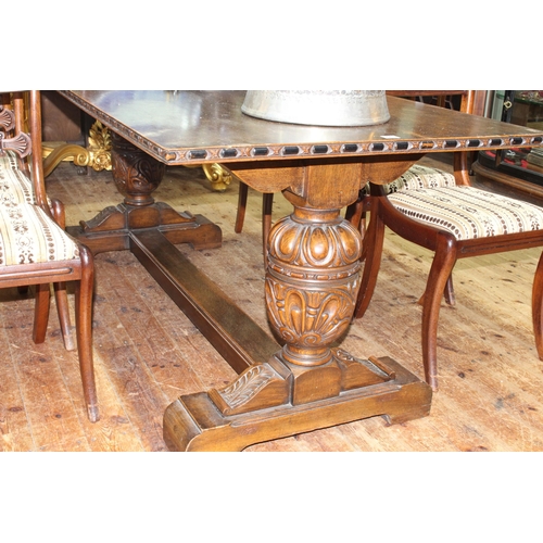 443 - 1920's/30's oak refectory dining table on substantial carved bulbous ends joined by stretcher, 75cm ... 