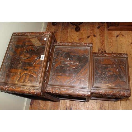 462 - Nest of three Oriental carved hardwood tables (largest 57cm by 44cm by 32cm).