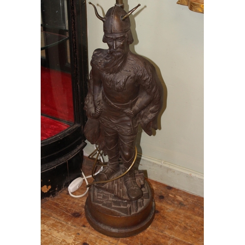 463 - Cast Viking figure based standard lamp, 179cm.