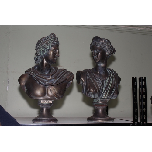 59 - Pair of busts of Apollo and Diana, 51cm.