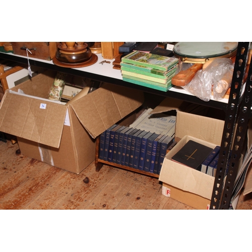 74 - Fourteen boxes of assorted books, records, sheet music, pictures, etc.