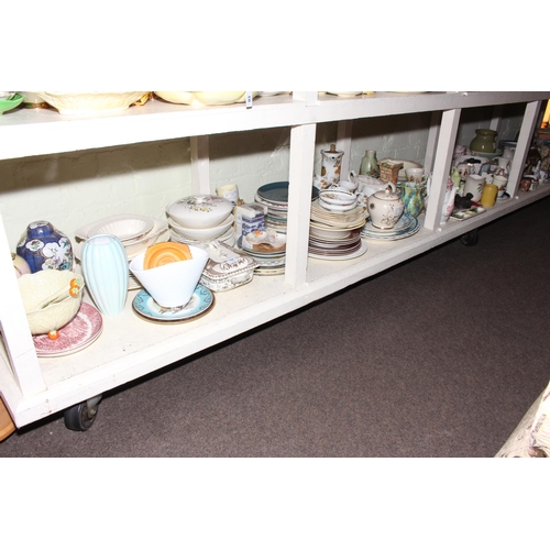 95 - Full shelf of assorted china including Midwinter teaware, bowls, plates, cups and saucers, wall pock... 