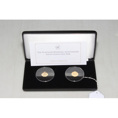 42 - The Platinum Wedding Anniversary Solid Gold Coin Pair by Jubilee Mint. In box with COA.