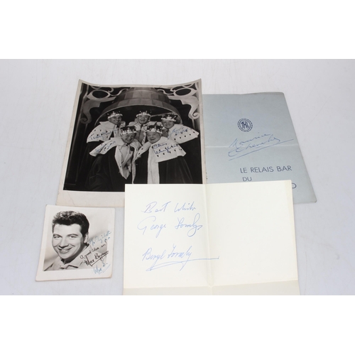 163 - Maurice Chevalier signed menu, The Crazy Gang c1953 signed photograph, Max Bygraves, George Formby a... 