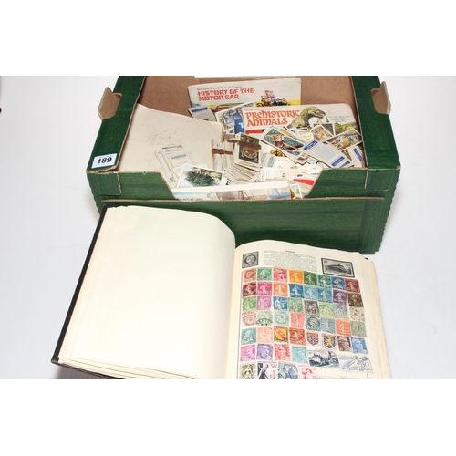 189 - Collection of tea and cigarette cards together with a Commonwealth stamp album.