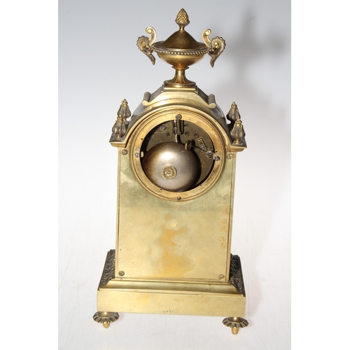 224 - Gilt metal mantel clock with bird and floral dial and panel.