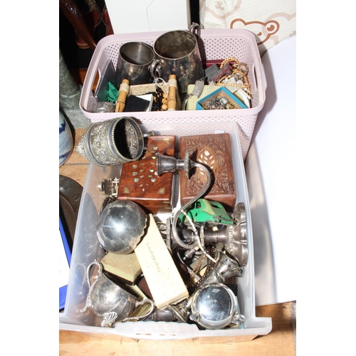 42 - Two boxes of costume jewellery and silver plated wares.