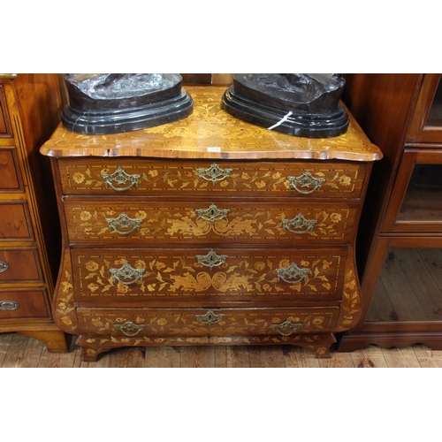 559 - Dutch marquetry four drawer serpentine front chest inlaid with floral garlands, 77cm by 84cm by 50cm... 