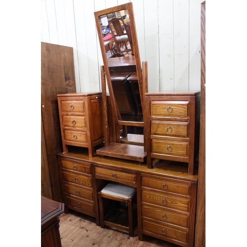 571 - Graham 'Swan Man' Duncalf pair double door wardrobes, similar dressing table and stool, pair three d... 