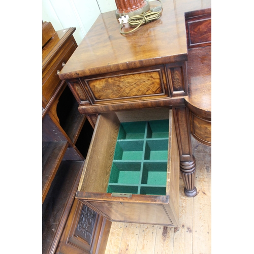 576 - Regency mahogany pedestal sideboard on turned fluted legs, 109cm by 230cm by 74cm.