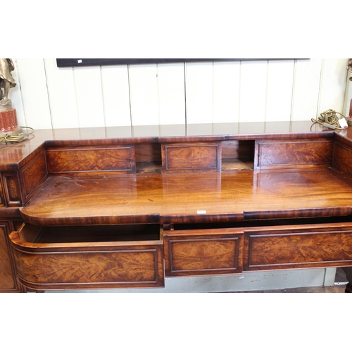 576 - Regency mahogany pedestal sideboard on turned fluted legs, 109cm by 230cm by 74cm.