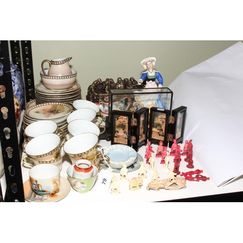 79 - Collection of Oriental porcelain wares, Royal Doulton Breton Dancer, Chinese cork diorama, etc.