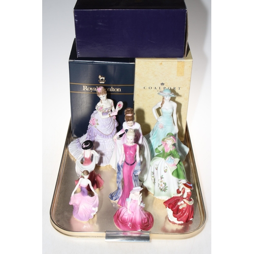 8 - Three large Royal Worcester ladies, four Coalport and two Royal Doulton ladies (9).