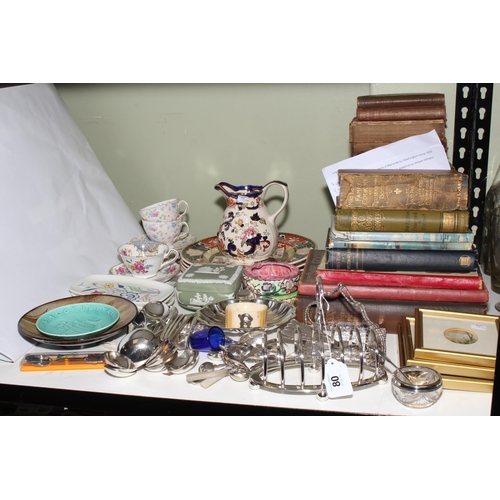 80 - Silver plated wares, decorative china including Poole, Masons, Maling etc, small framed paintings, b... 