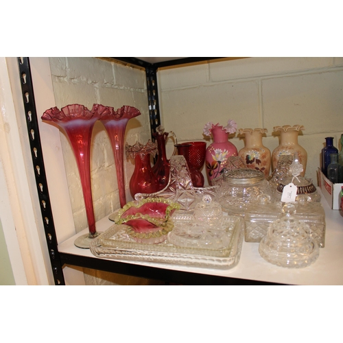 104 - Collection of Victorian glass including ruby glass, hand painted, etc.