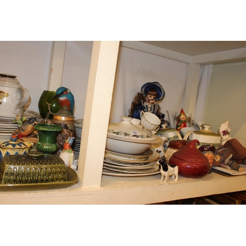 115 - Collection of pottery, glass, dolls, books, Victorian porcelain, etc.