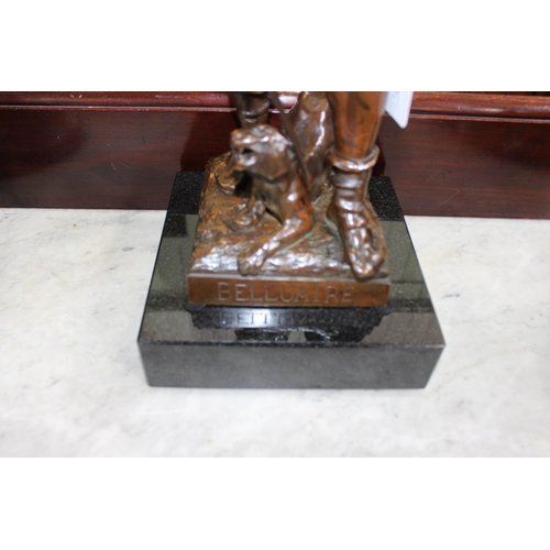 147 - Good male bronze figure entitled BELLUAIRE and signed E. Marioton, 49cm high, with plinth base. Note... 