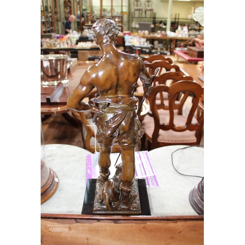 147 - Good male bronze figure entitled BELLUAIRE and signed E. Marioton, 49cm high, with plinth base. Note... 