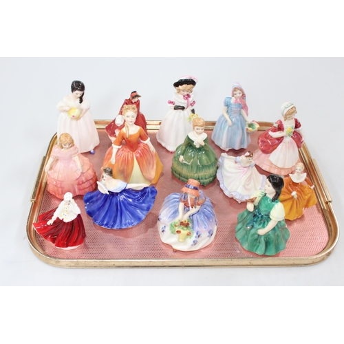 17 - Collection of fourteen Royal Doulton small lady figures.