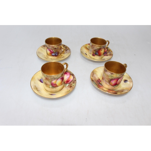 264 - Four Royal Worcester H. Powell fruit painted coffee cans and saucers, retailed by Townsend & Co, New... 