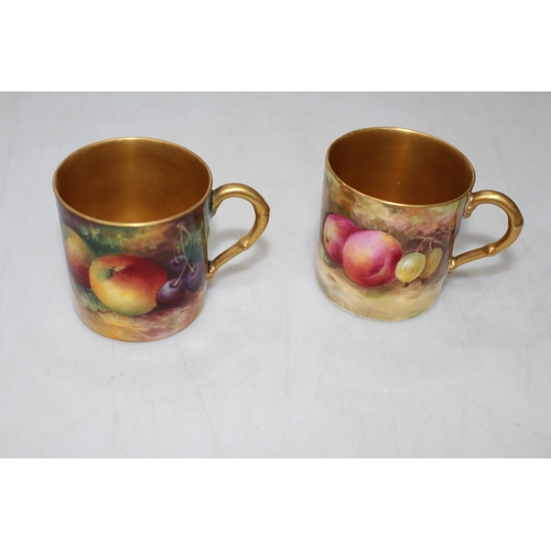 265 - Two Royal Worcester H. Powell fruit painted coffee cans, retailed by Townsend & Co, Newcastle-on-Tyn... 