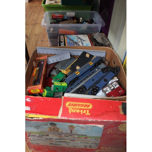 30 - Six boxes with model railway, toys, etc.